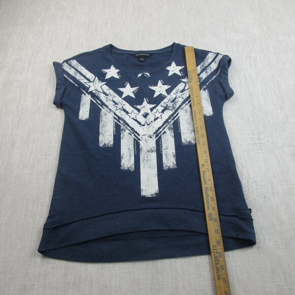 Rock & Republic T-Shirt Womens Small Blue Stars Rhinestone Double-Sided Pullover - Picture 10 of 11